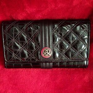 Brighton Black Crocodile Quilted Pattern Leather Tri-Fold Wallet